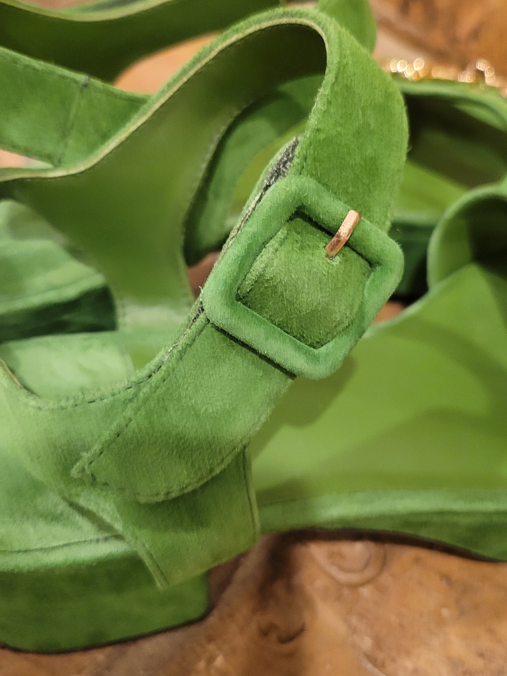 Jeffrey Campbell Green Suede Sandals with Gold Horsebit - Picture 5 of 6